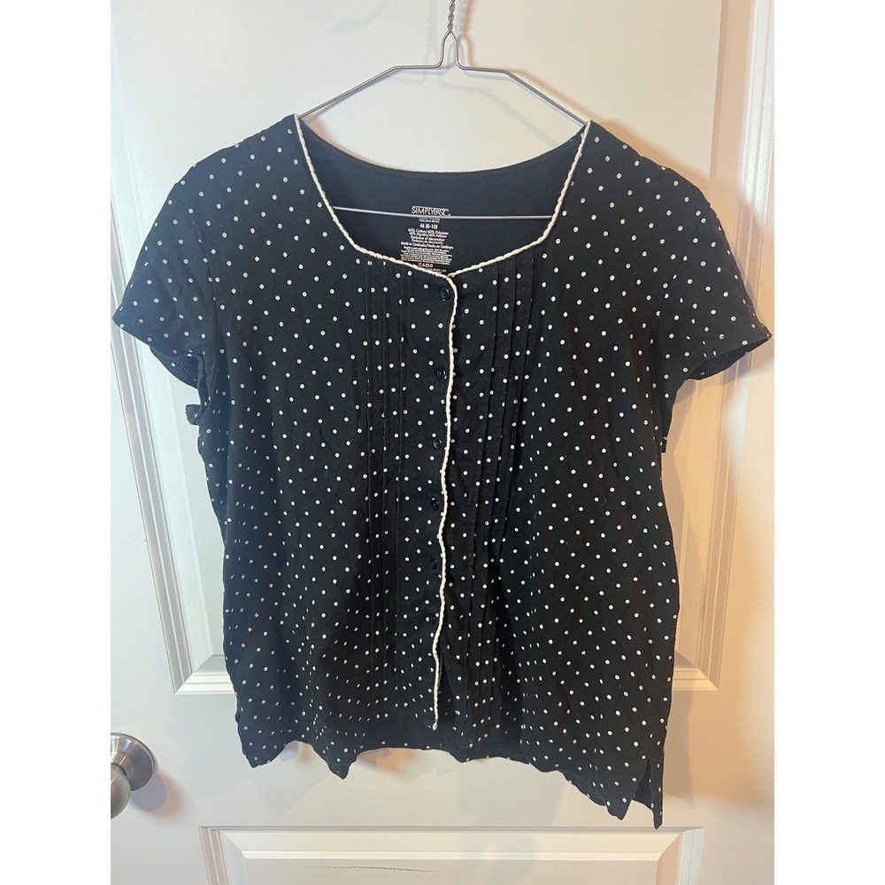 Simply Basic Womens Sleepwear Top Polka Dot Black Size M